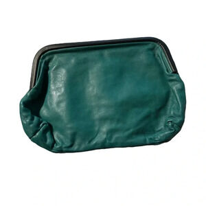 The Broadway Vintage Leather Clutch Purse, Lucite Frame, Made In Italy